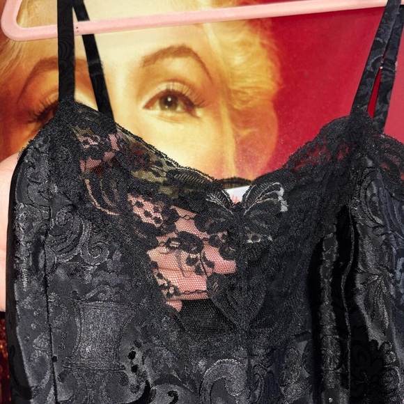 potpourri Other - Black Lace Slip Chemise with Sheer Floral Yoke